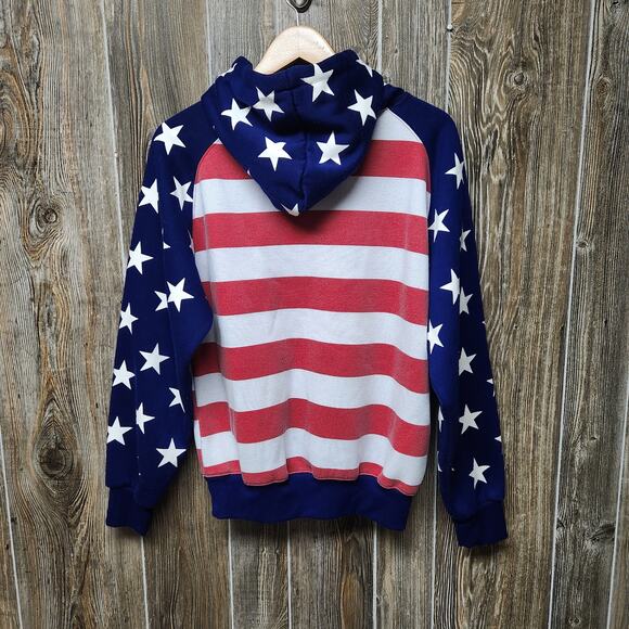 American Flag Hoodie Pullover Sz M NT Souvenir Washington USA Red White Blue - Picture 3 of 12